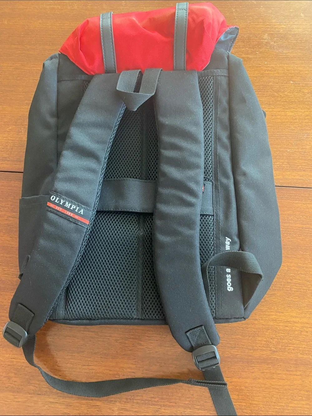 Olympia Activewear Red and Black Canvas Backpack with Front Pocket